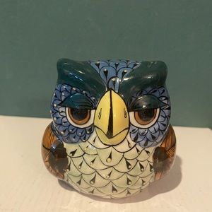 Hand Painted Terracotta Owl Figurine / Decor